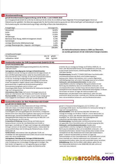 Austria EVN electricity utility bill 5